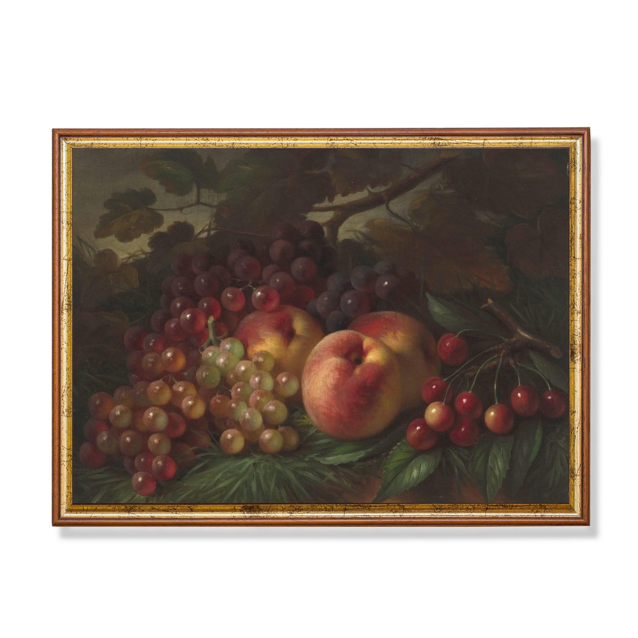 Still Life With Peaches Grapes Cherries, Vintage Painting Antique Fruits Rustic Print Poster Kitc... | Amazon (US)