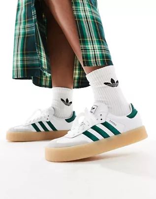 adidas Originals Sambae sneakers with rubber sole in white and green | ASOS (Global)