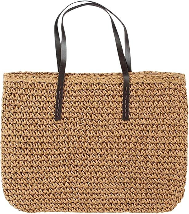 Women Straw Woven Tote Large Beach Handmade Weaving Shoulder Bag Purse Straw Handbag | Amazon (US)