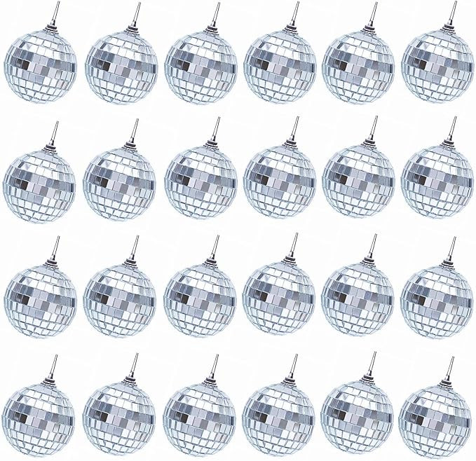 Transun Moo 24 Pack 1.6 Inches Silver Disco Ball Hanging Mirror Ball Ornaments for Party Wedding ... | Amazon (US)