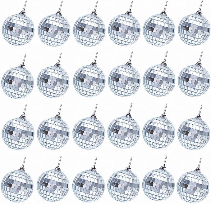 Transun Moo 24 Pack 1.6 Inches Silver Disco Ball Hanging Mirror Ball Ornaments for Party Wedding ... | Amazon (US)