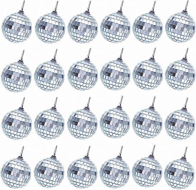 Transun Moo 24 Pack 1.6 Inches Silver Disco Ball Hanging Mirror Ball Ornaments for Party Wedding ... | Amazon (US)