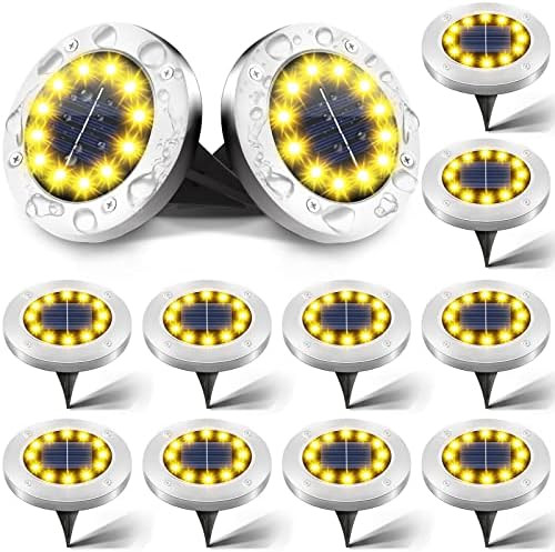 Solar Ground Lights, 12 Packs 12 LED Solar Garden Lights Outdoor Waterproof Bright in - Solar Disk L | Amazon (US)