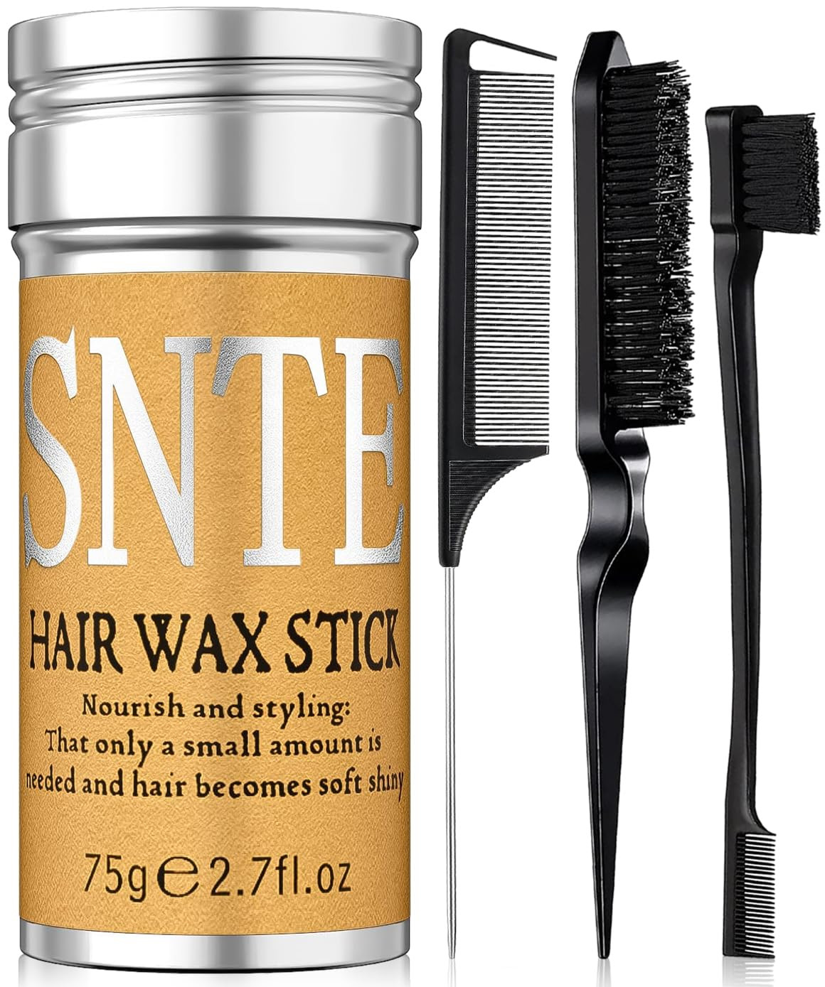 Slick Back Hair Brush Set: Hair Wax, Edge Brush, Rat Tail Comb, Bristle Brush, Hair Bun Accessori... | Amazon (US)