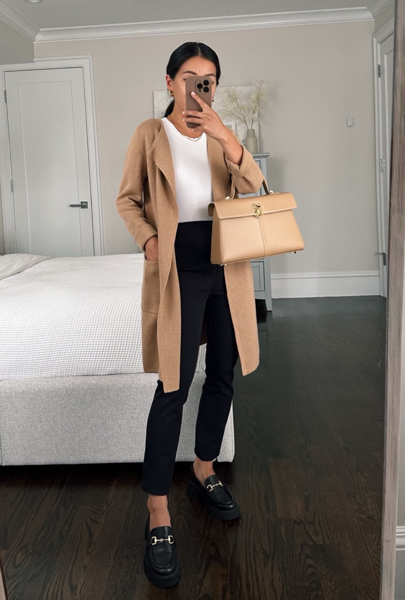 One of my favorite J. Crew cardigan jackets on sale

•J.Crew camel sweater xxs runs oversized

 •AT black ankle pants 00 petite (hems folded under) , runs smaller than AT pants and fits me well at the waist and hips! 00p has a 25” waist and is fitted with stretch

They now have a cropped version of the same pants, (linked ) so I would not need to fold hems under anymore

 •Amazon tee bodysuit XS 

•Chunky platform loafers sz 5 

•Cafune bag (not linkable) 

#petite business smart casual

#LTKfindsunder100 #LTKSeasonal #LTKworkwear