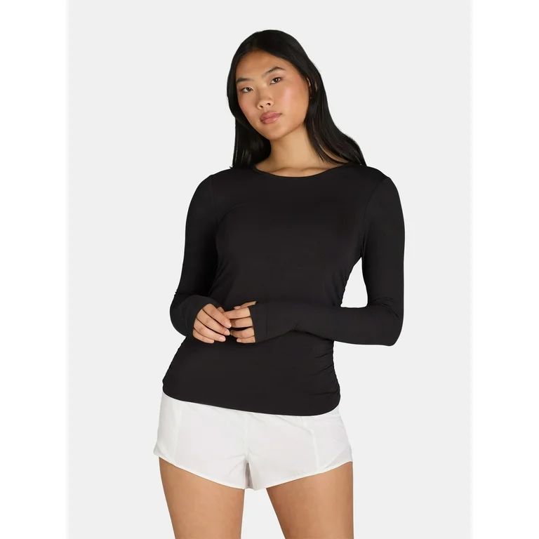 Avia Women's Ruched Active Top with Long Sleeves, Sizes XS-XXXL | Walmart (US)