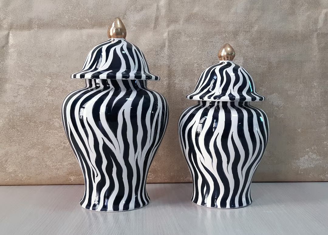 Handmade Ceramic Ginger Jar Set, Zebra Design Ginger Jar Set, Xmas Gift, Gifts for Her | Etsy (US)