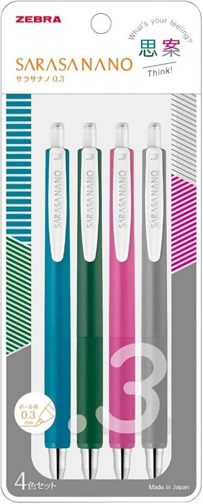 Zebra Sarasa Nano JJH72-4C-SI Gel Ballpoint Pen, 0.01 inches (0.3 mm), Set of 4 Colors | Amazon (US)