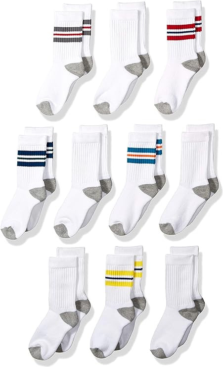 Amazon Essentials Boys and Toddlers' Cotton Cushioned Crew Sports Socks, 10 Pairs | Amazon (US)