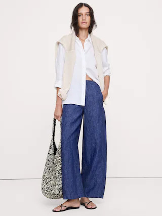 Mid-Rise Relaxed Painter Pull-On Pant in Linen | Banana Republic (US)