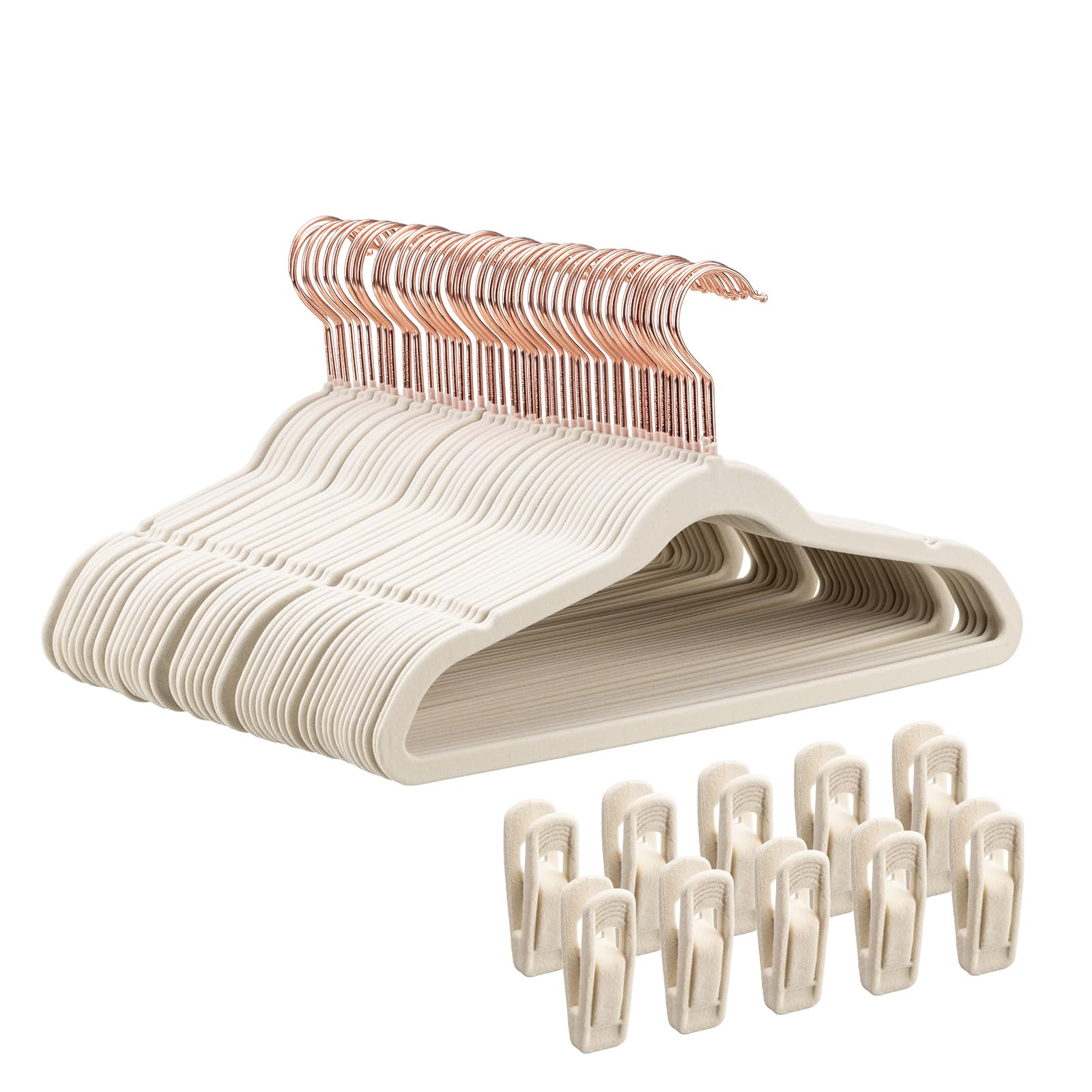 50-Pack 14 Inch Children's Closet Hangers with 10 Clips - Soft Velvet Non-Slip Hangers for Kids &... | Amazon (US)