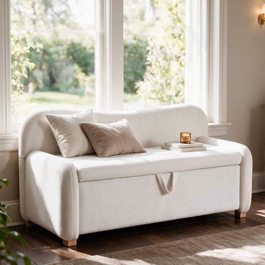 Tribesigns 55 Inch White Storage Bench with Backrest for Bedroom | Amazon (US)