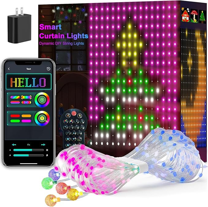 Curtain Lights,Smart LED Color Changing Wall Lights with APP&Remote,Dynamic DIY GIF Christmas Str... | Amazon (US)