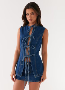 Wish You Luck Denim Top - Dark Blue | Peppermayo (Global)