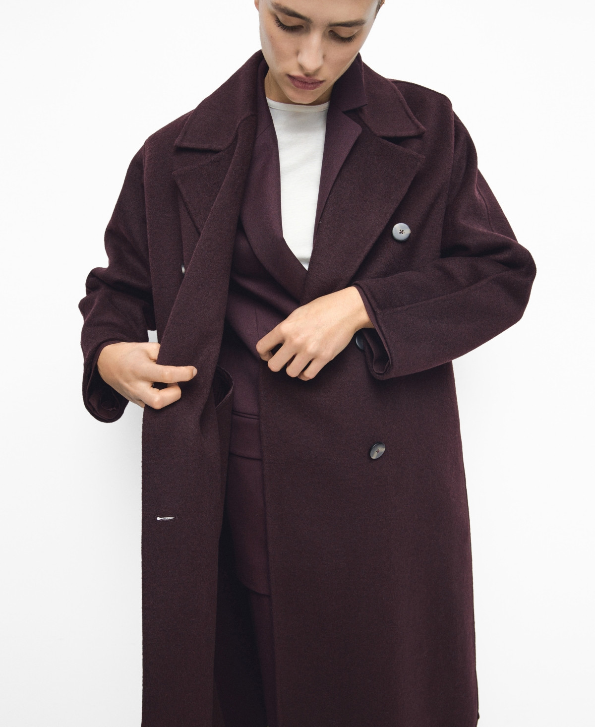 Mango Women's Handmade Oversized Wool Coat - Wine | Macy's