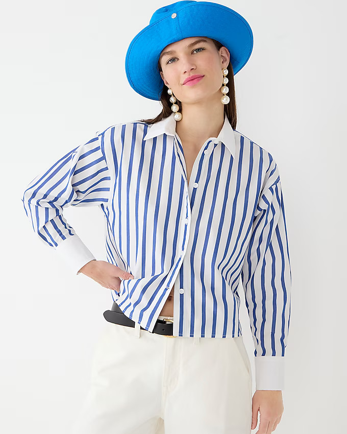Relaxed-fit cropped cotton poplin shirt in stripe | J. Crew US