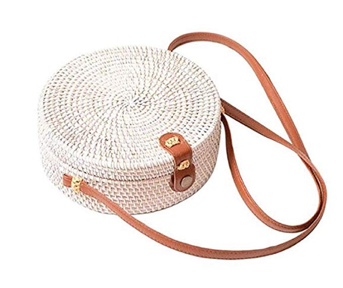 Seven Island Women Cute Chic Handwoven Round Straw Rattan Bamboo Weave Shoulder Leather Straps Be... | Amazon (US)