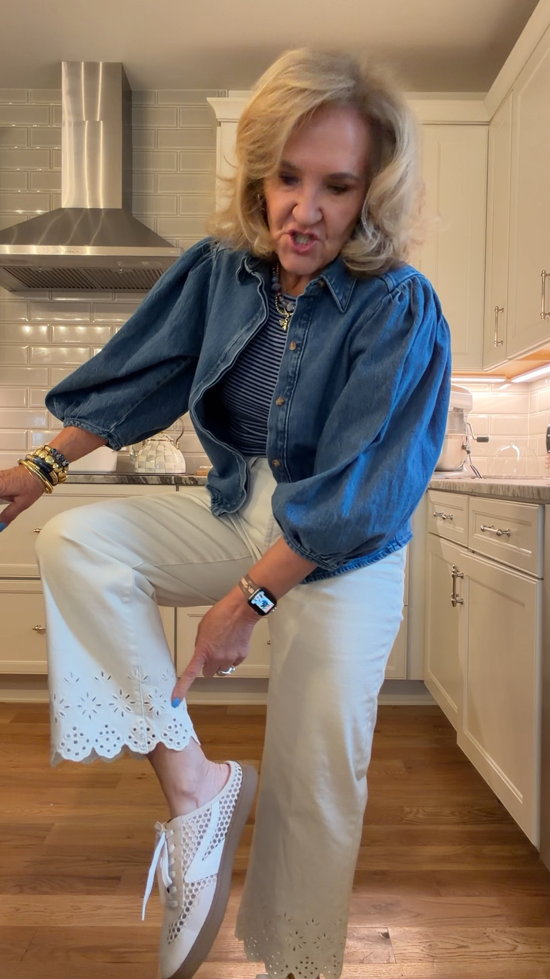 Today’s outfit! 
Eyelet hem jeans size 8 perfect for gals from 5’ to 5’6” . Anyone taller they’re probably gonna be too short.
Denim shirt jacket size medium 
Striped tee size medium 
Sneaker mules tts 
Allie & Bess 20% off code NANETTE20

I’ll link some other Walmart favorites as well

#LTKootd #LTKOver40 #LTKPetite