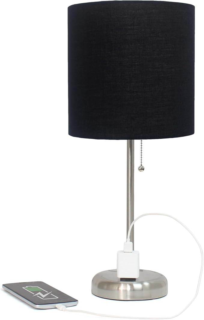 Simple Designs LT1144-BLK Sleek and Slender Brushed Steel Table Lamp with Charging Outlet, for Be... | Amazon (US)