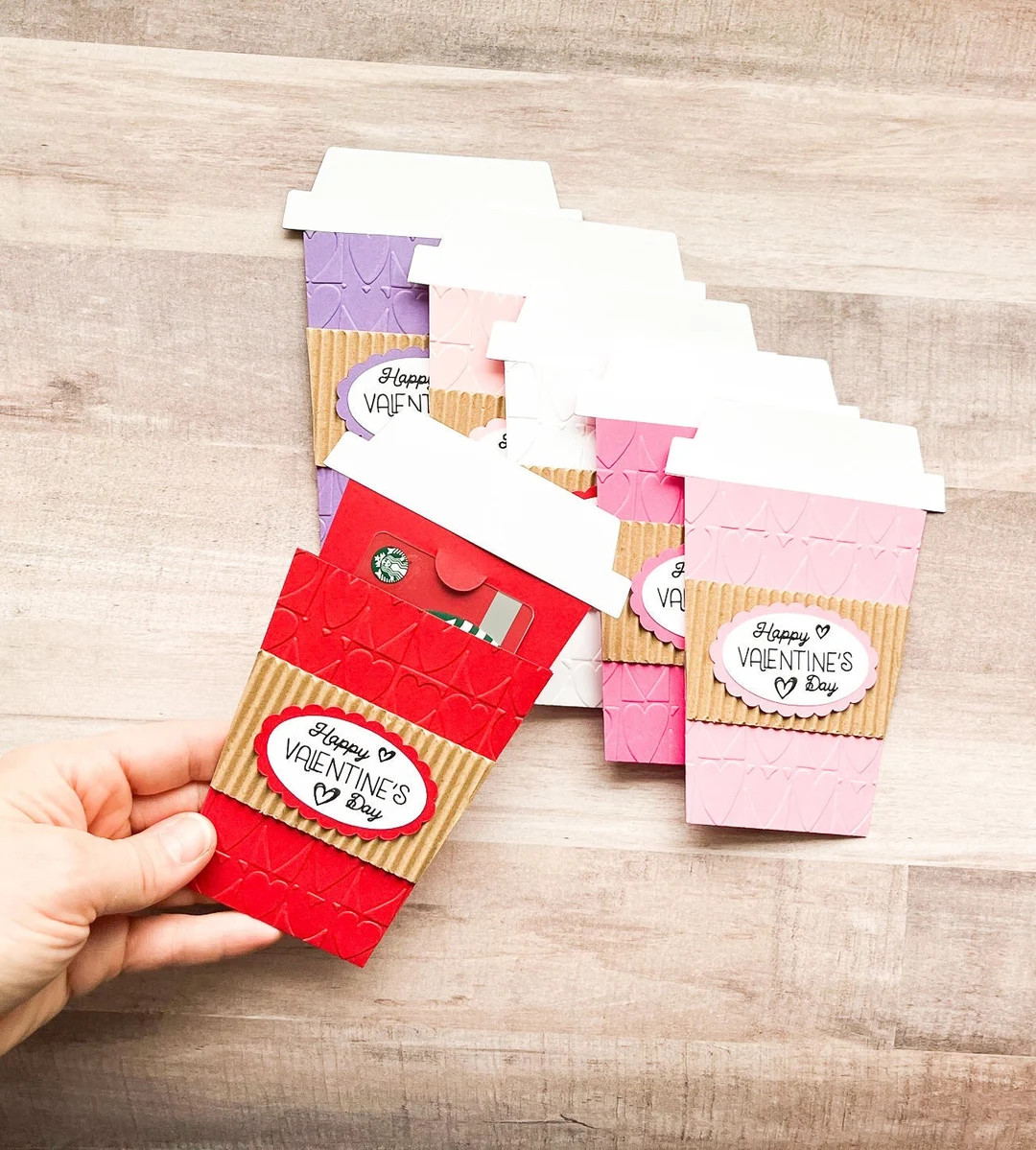 Set of 6 Valentine's Day Gift Card Holders, Coffee Cup Gift Card Holder, Card With Gift Card Hold... | Etsy (US)
