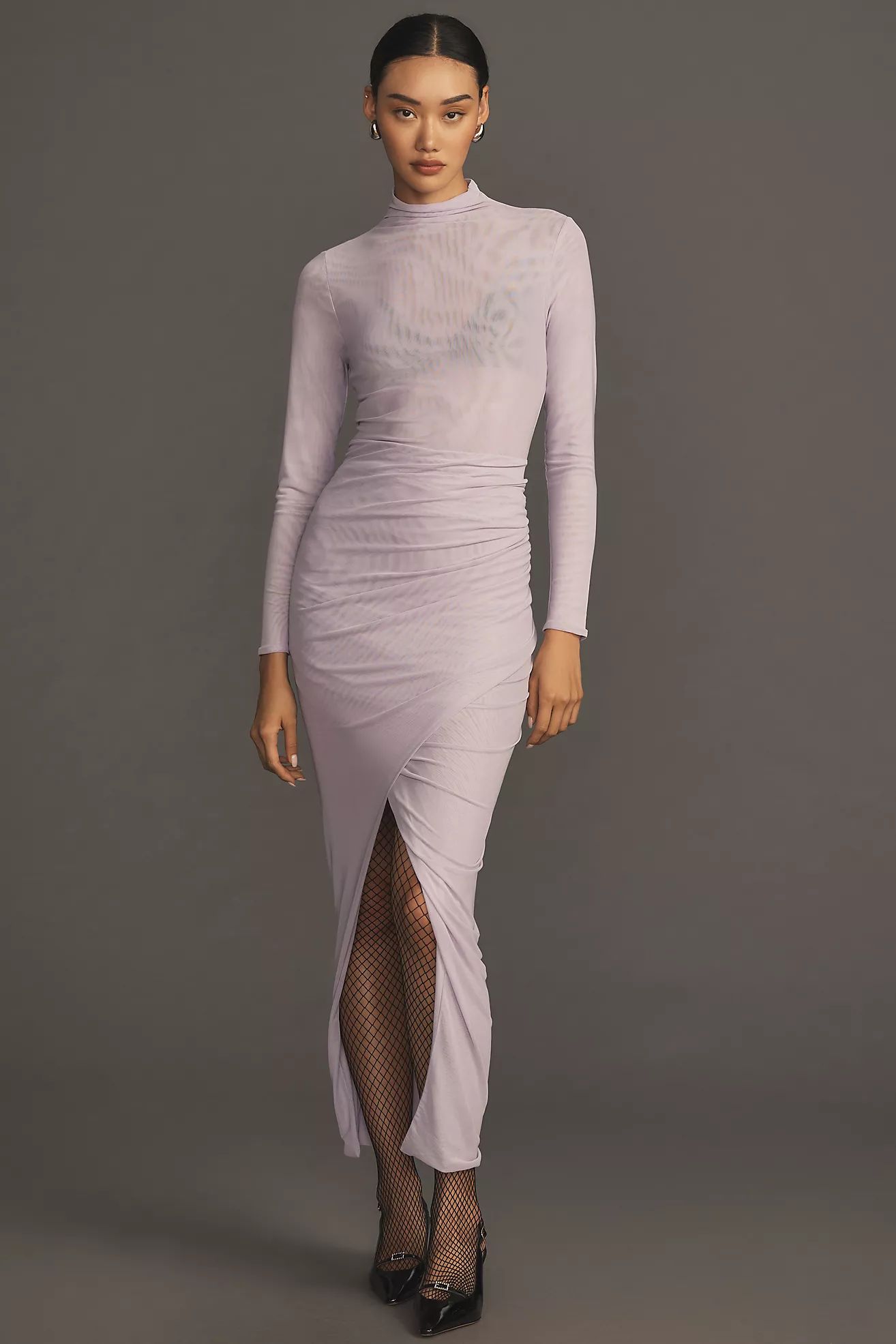 Sunday in Brooklyn Mock-Neck Long-Sleeve Ruched Mesh Maxi Dress | Anthropologie (UK)