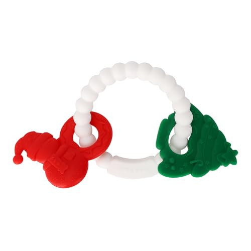 Eoopoon Silicone Teething Ring Toy, Christmas Baby Teether Toys with Rattles, BPA Free Sensory Chew Toys for Babies 3-6-12 Months to Soothe Sore Gums, Great Shower, Christmas Gift(White) | Amazon (US)