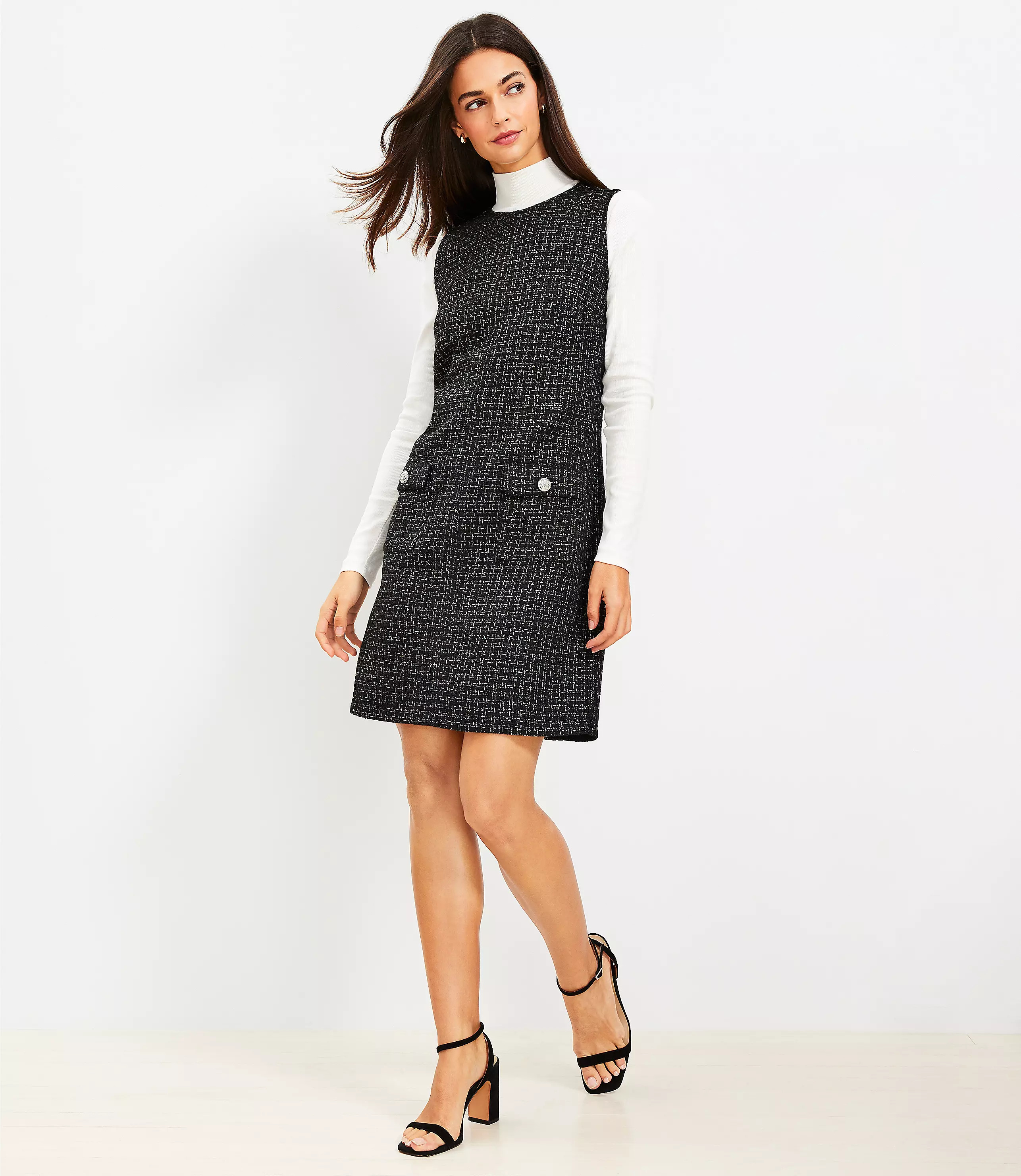 Metallic Tweed Button Pocket Dress | LOFT