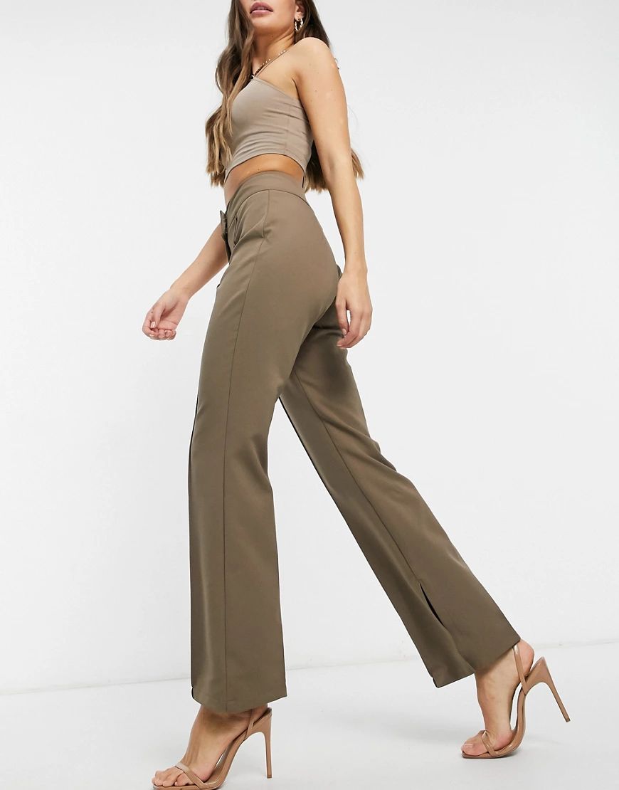 4th & Reckless slim leg trouser with side split detail in taupe brown | ASOS (Global)