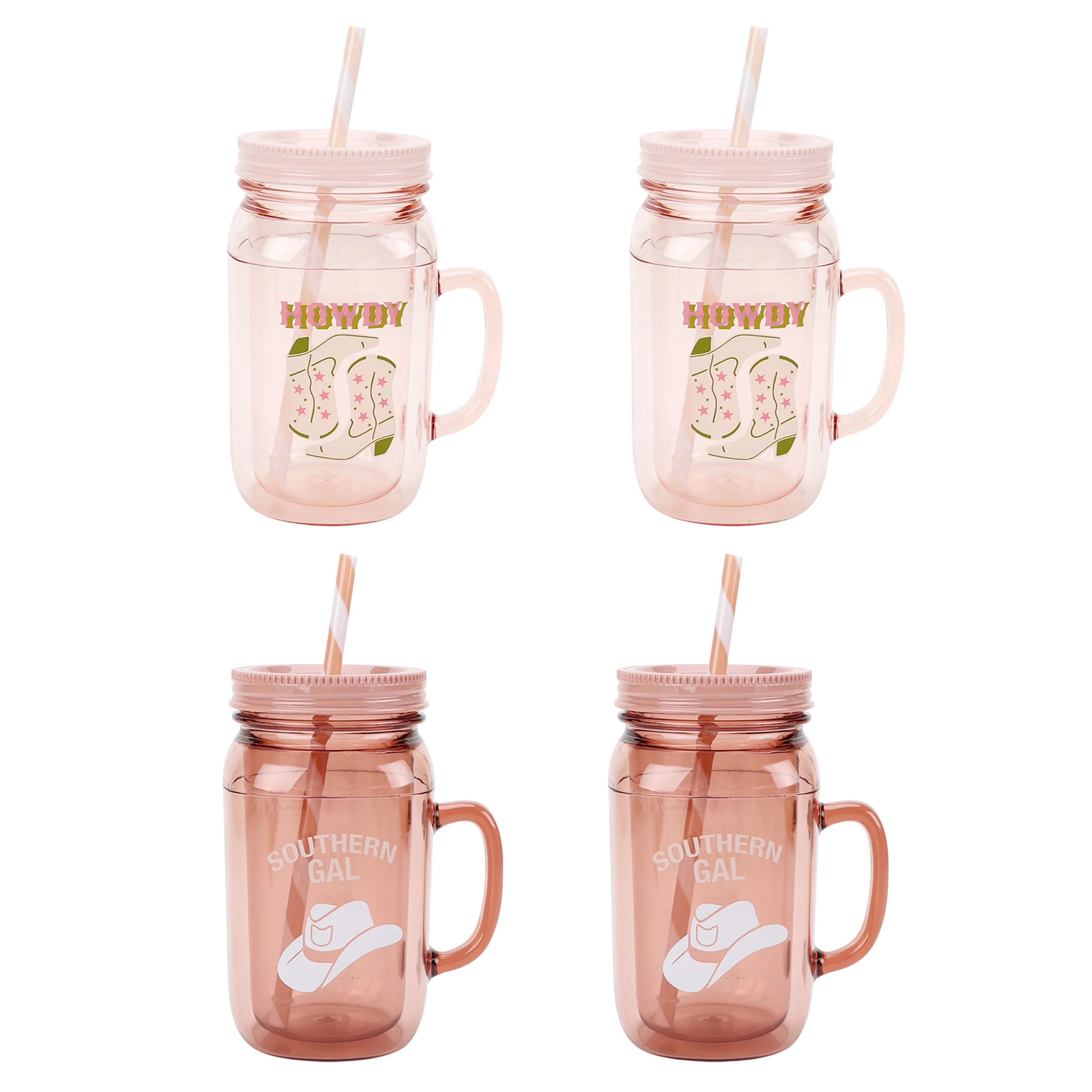 Just Feed Me by Jessie James Decker 4-Piece 32-Ounce Acrylic Mason Jar Set, Terracotta Rose and B... | Walmart (US)