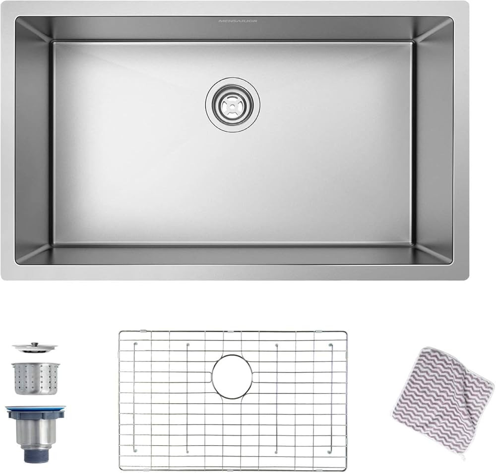 Kitchen Sink, MENSARJOR 30'' x 18'' Undermount Single Bowl Kitchen Sink 16 Gauge Stainless Steel ... | Amazon (CA)