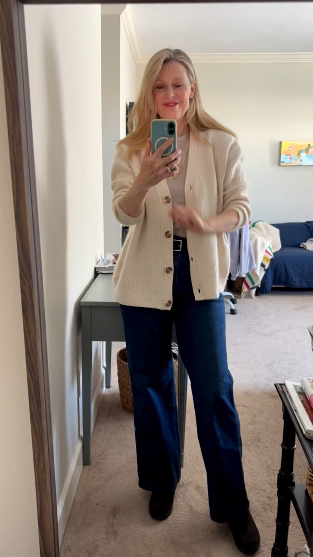 Holiday gifts for her 🎁 

This lovely and versatile cashmere cardigan makes a lovely gift for her. It’s a boyfriend style (oversized) so I suggest sizing down. 

I’m wearing the ivory and there are many lovely colors. 

My tee is also a favorite. Great quality. I am wearing the color Heather taupe. I also suggest sizing up in this. 

#LTKootd #LTKGiftGuide #LTKOver40