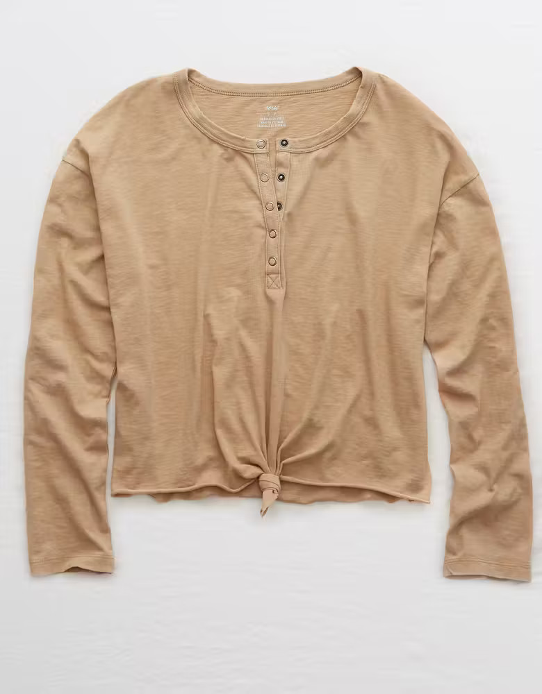 Aerie Long Sleeve Knotted Henley T-Shirt | American Eagle Outfitters (US & CA)