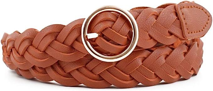 AYA Women's Braided Leather Belt | Skinny, Waist Belt for Dresses, Jeans & Skirts | O-Ring Golden... | Amazon (US)