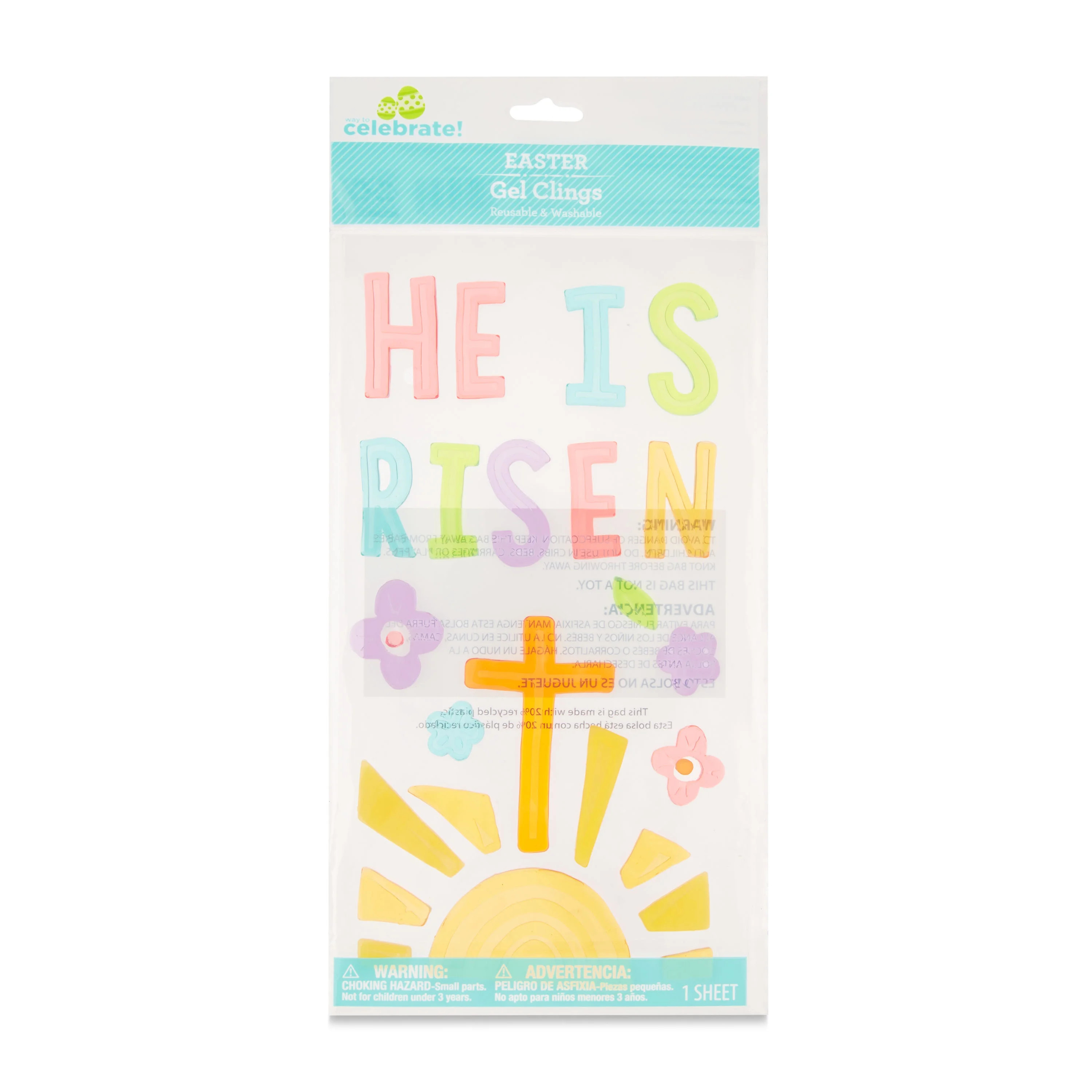 Easter He Is Risen Gel Window Clings, 5.5 in x 12 in, by Way To Celebrate | Walmart (US)
