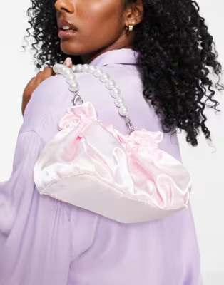 Glamorous ruched grab bag with pearl handle in light pink | ASOS (Global)