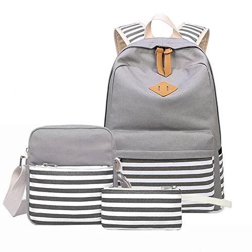 Abshoo Causal Canvas Stripe Backpack Cute Teen Backpacks For Girls School Bag - Grey Set | Walmart (US)