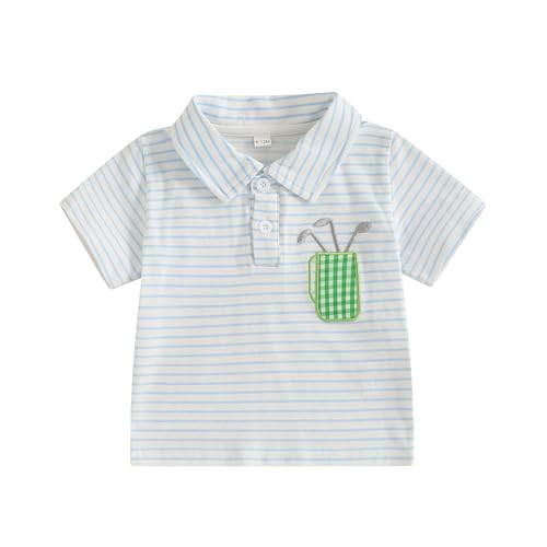 Toddler Baby Boy Shirt Golf Stripes Short Sleeve Button Down T-Shirt Tops Cute Infant Casual Tee Summer Clothes (Blue Golf Outfit, 2-3 Years) | Amazon (US)