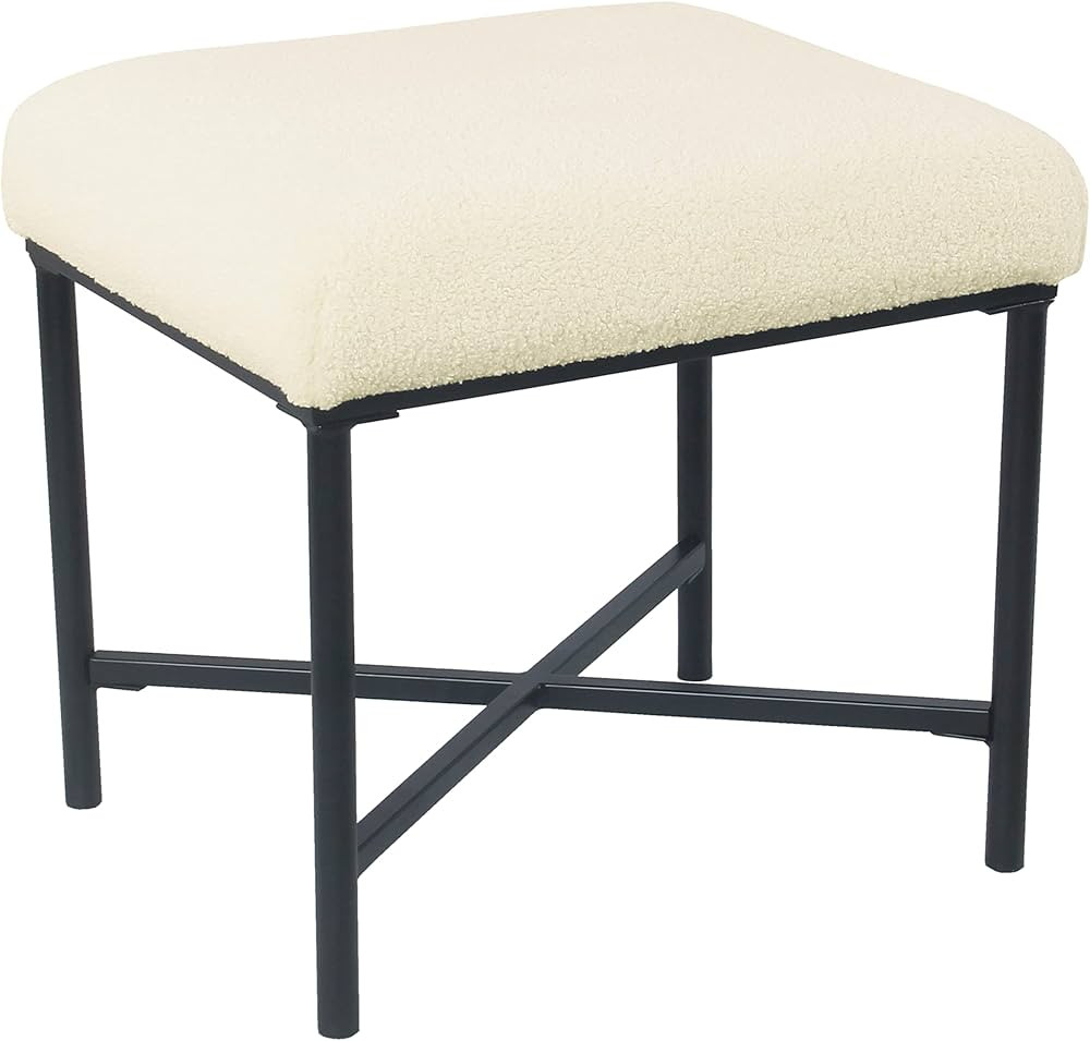 HomePop Square Metal Ottoman - Cream Faux Sheepskin | Amazon (US)