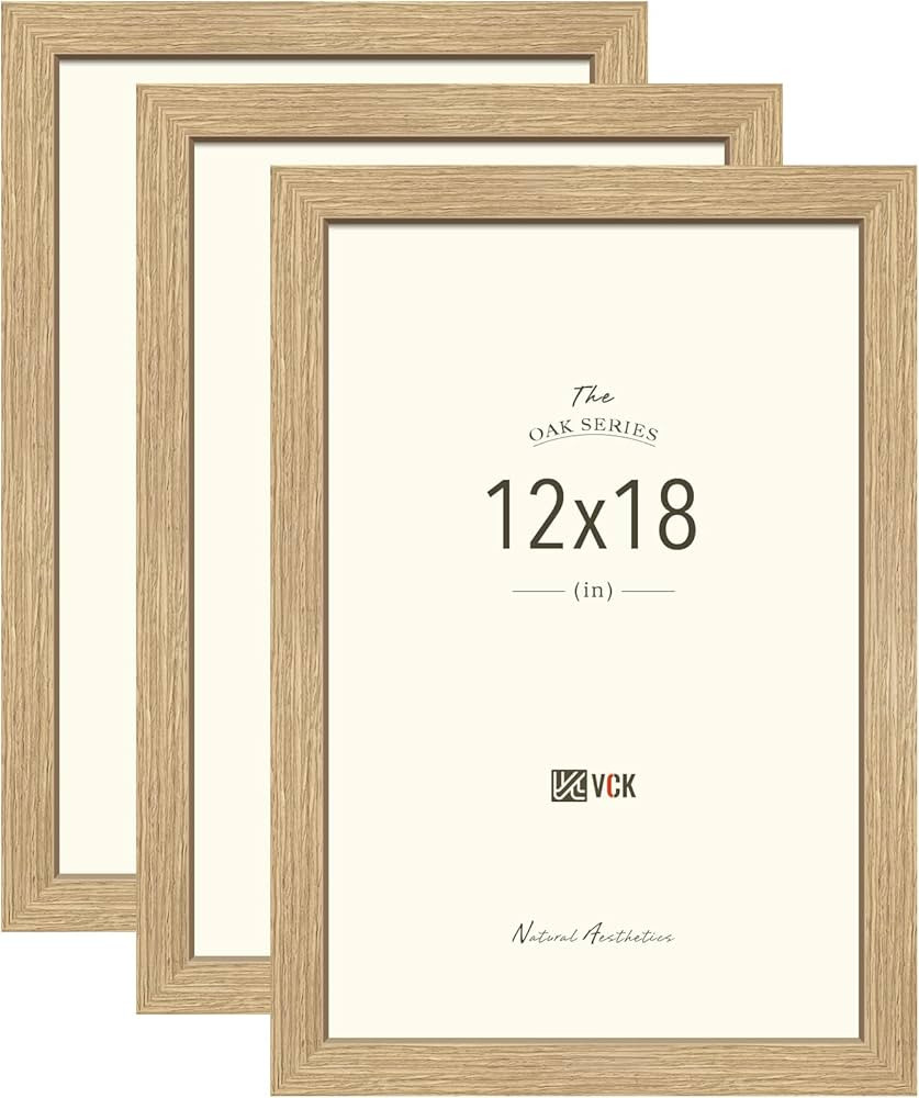 VCK 12x18 Poster Picture Frame Set of 3 - Beige Oak, Natural Solid Wood Frames with Polished Plex... | Amazon (US)