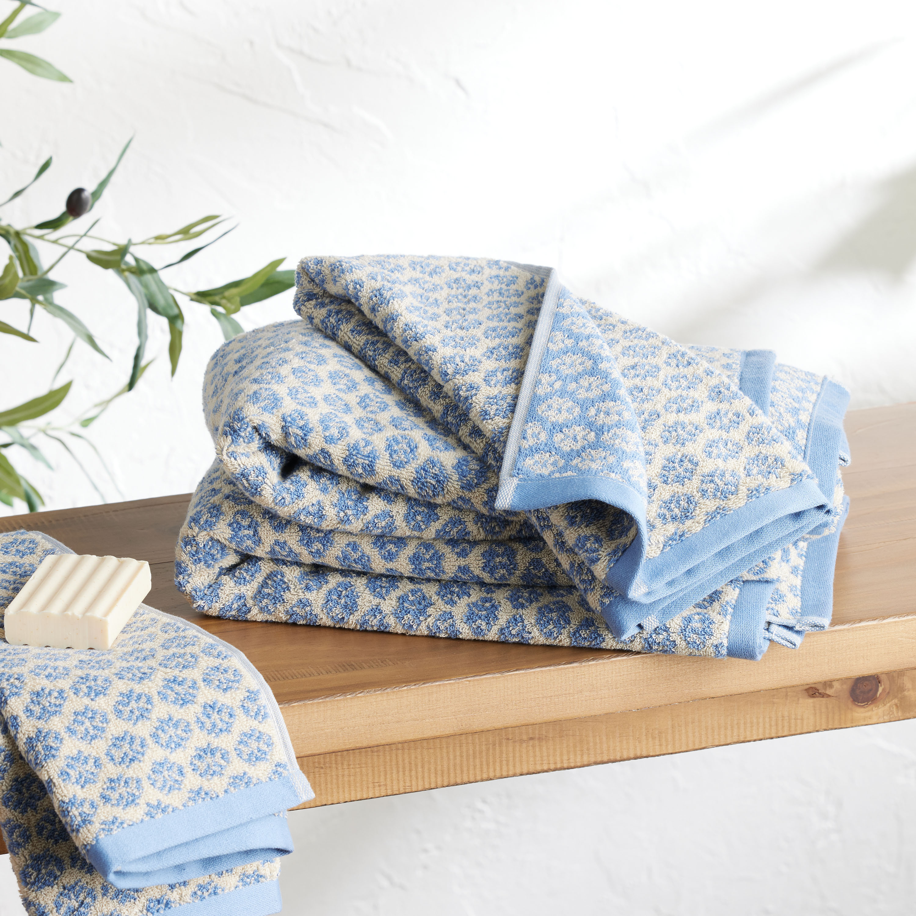 Aria Chambray Blue and Ivory Terry Towel Collection - World Market | World Market