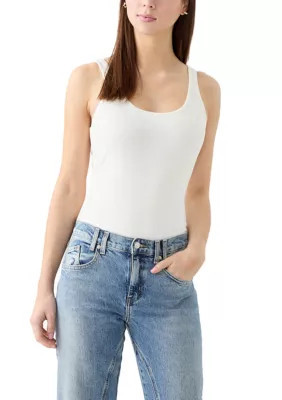 OLIVE + OAK Women's Scoop Neck Double Layer Bodysuit, Ivory, Small | Belk