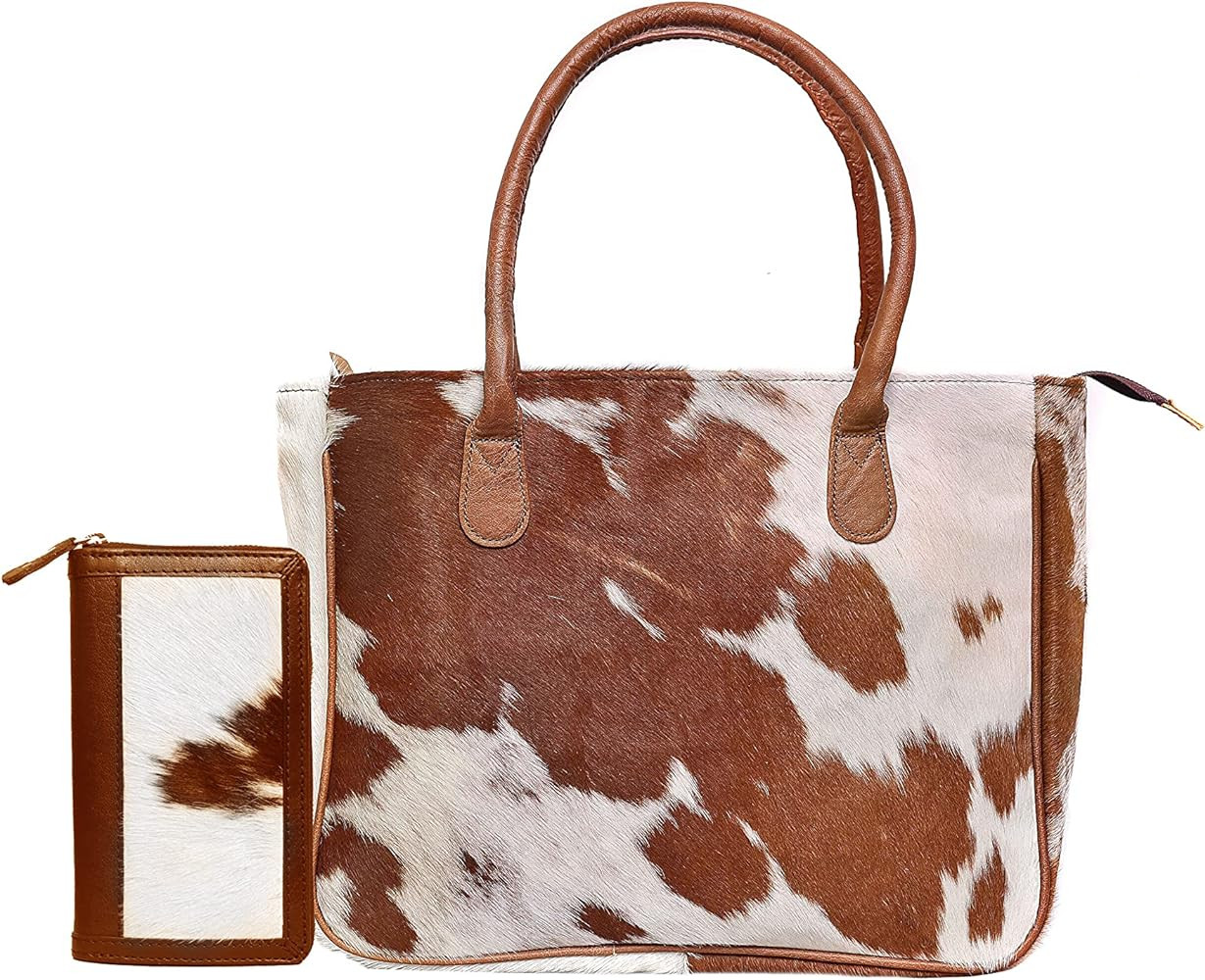 Women's Western Classic Cowhide Tote Bag Shoulder Handbag with Freebie Clutch Shoulder Hand Bag C... | Amazon (US)