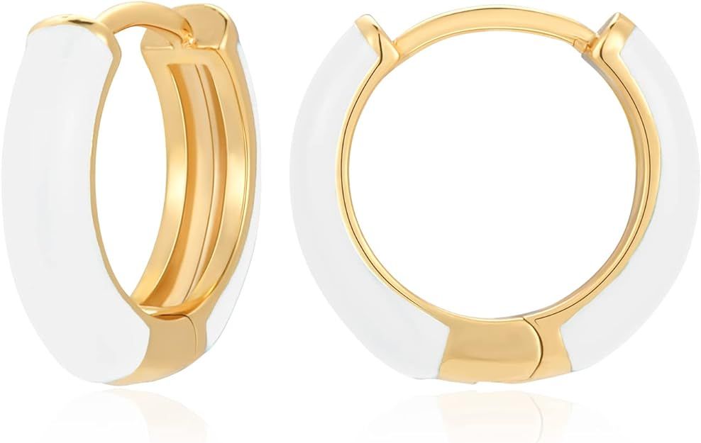Lourny Small Hoop Earrings for Women, 18K Gold Plated Hypoallergenic Cute Enamel Huggie Earring G... | Amazon (US)