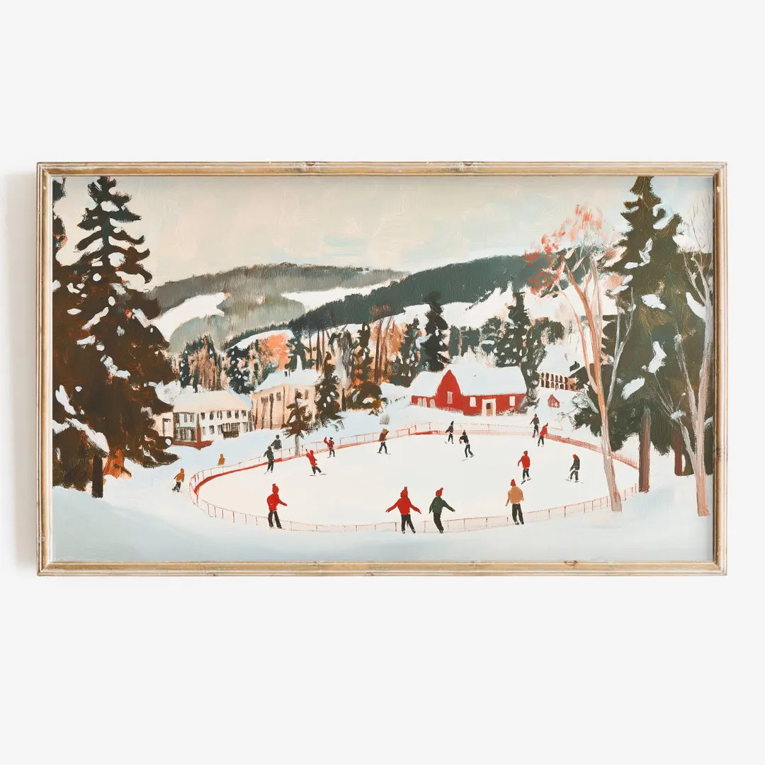 Winter Frame TV Art Holiday Ice Skating Painting Digital Download Christmas Artwork | Etsy (US)