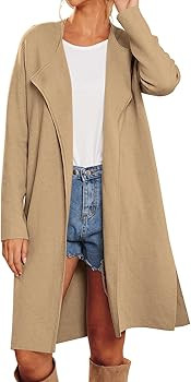 LILLUSORY Women's Long Wool Cardigan Sweaters Oversized Fall Dressy Coatigan Light Casual Jackets... | Amazon (US)
