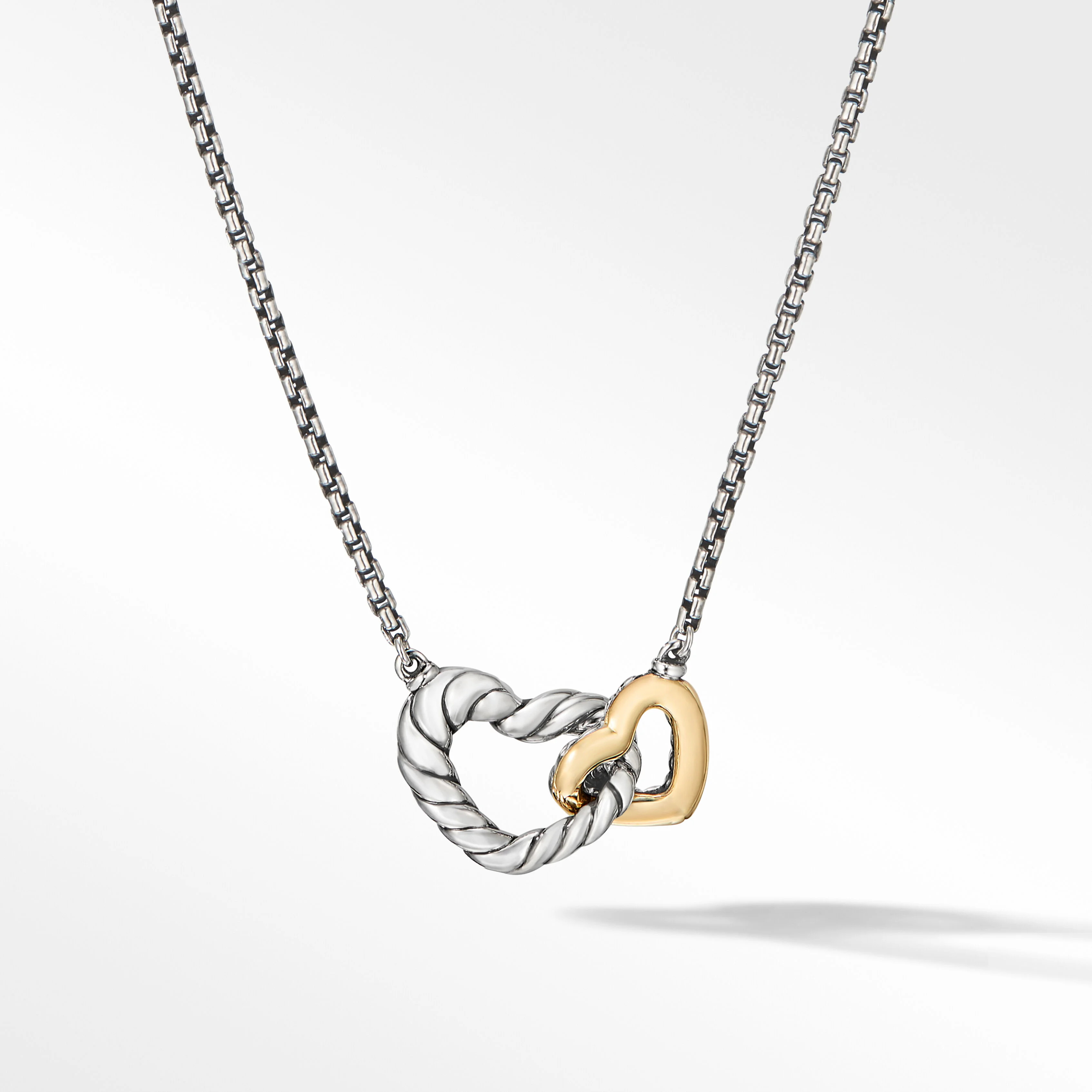 Cable Collectibles® Interlocking Heart Necklace in Sterling Silver with 18K Yellow Gold | David Yurman