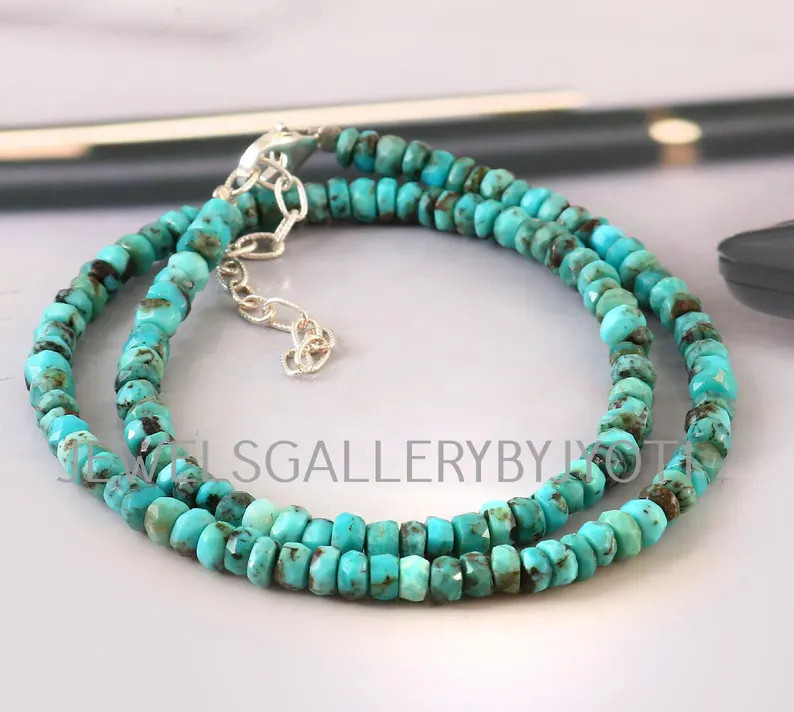 Bestseller: Rare Natural Arizona Turquoise Faceted Rondelle Necklace,turquoise Rondelle Beads Nec... | Etsy (US)