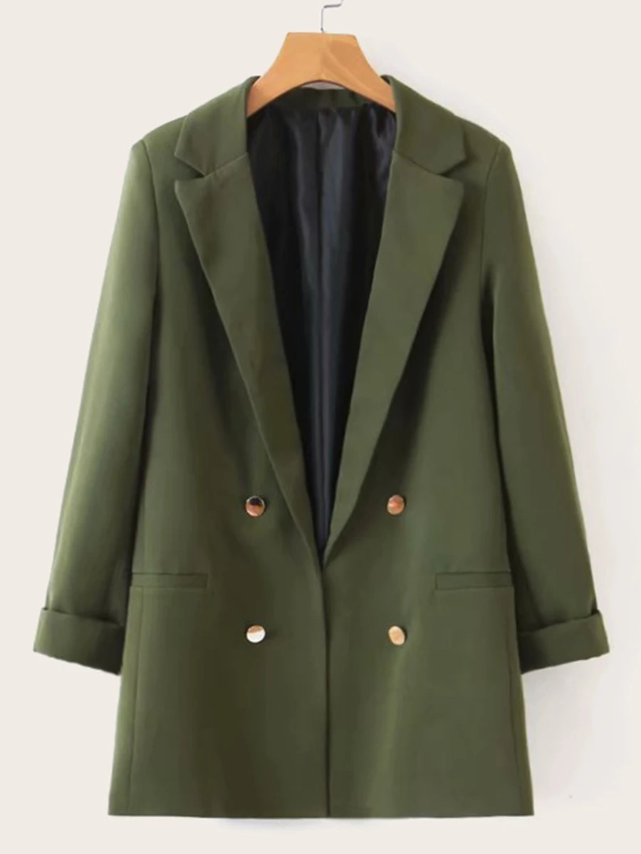 Solid Double-breasted Notched Neck Blazer | SHEIN