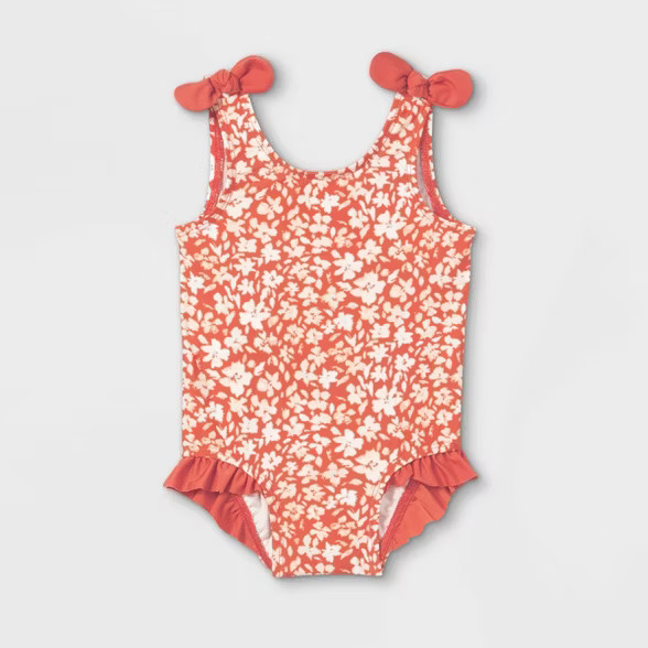 Baby Girls' Floral Print One Piece Swimsuit - Cat & Jack™ Rust | Target