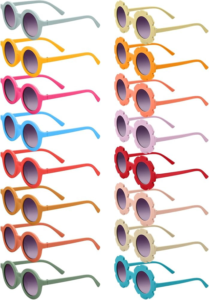 Dunzy 16 Pairs Kids Sunglasses Cute Round Flower Sunglasses Groovy Party Favors for Toddler Girls... | Amazon (US)